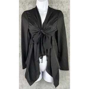 Pebble and Stone Small Black Tie Front Cardigan‎ Open Waterfall Knit Lightweight